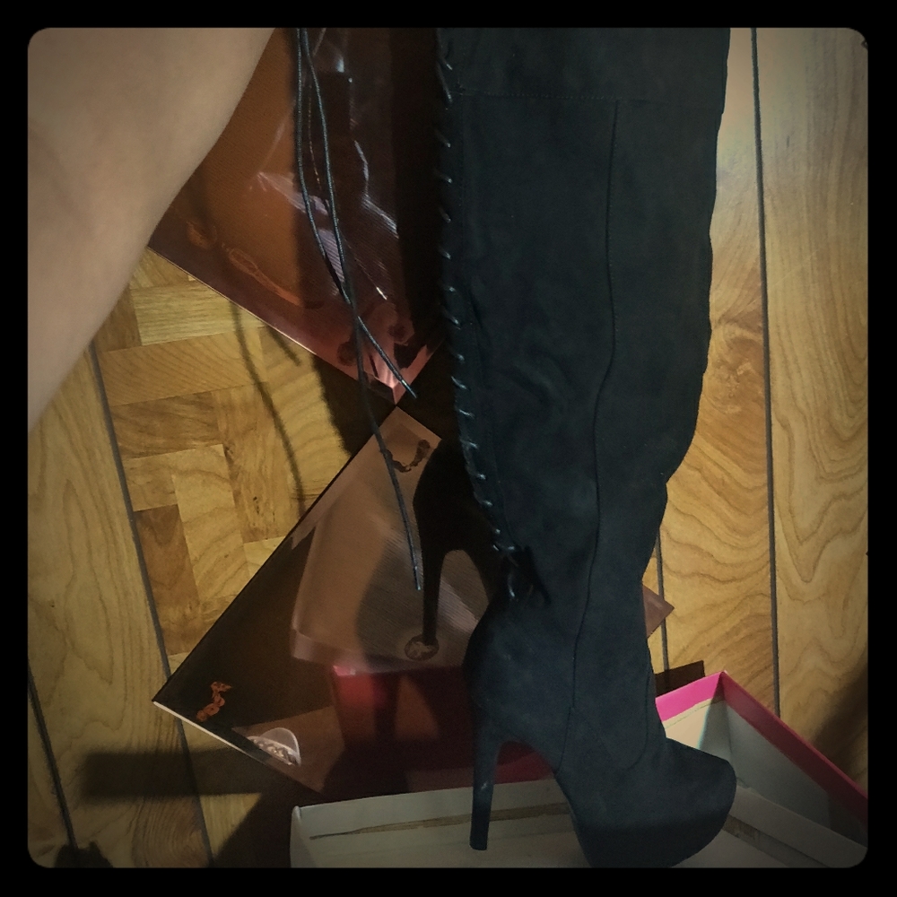 Black suede over the knee boot